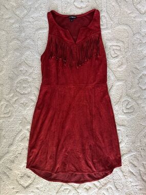 Express Red Faux-Suede Fringe Mini Dress